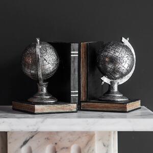 Broomfield Pair of Globe Bookends Silver