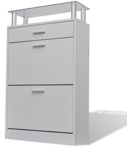 Shoe Cabinet with a Drawer and a Top Glass Shelf Wood White