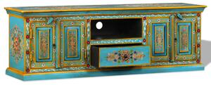 TV Cabinet Solid Mango Wood Blue Hand Painted