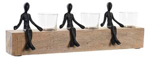 Candleholder DKD Home Decor 43 x 9 x 14 cm Crystal Natural Black Brown Transparent Aluminium Mango wood