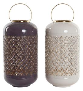 Candleholder DKD Home Decor Beige Aluminium 24 x 24 x 57 cm Light mauve (2 Units)