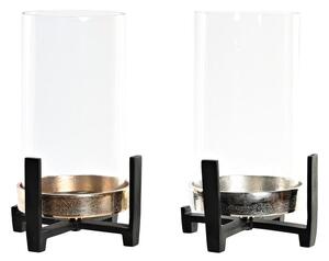 Candleholder DKD Home Decor 15 x 15 x 28 cm Champagne Crystal Silver Black Aluminium (2 Units) (2 unidades)