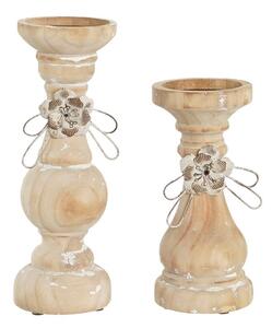 Candleholder DKD Home Decor Wood (9,5 x 9,5 x 28 cm) (2 Pieces)