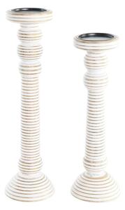 Candleholder DKD Home Decor Iron Mango wood Stripped (2 Pieces) (15 x 15 x 53 cm)