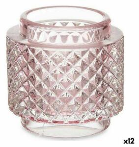 Candleholder Pink Glass (9 x 8,8 x 9 cm) (12 Units)