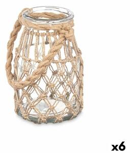 Candleholder Tin Transparent Natural Glass Rope 14 x 21 cm (6 Units)
