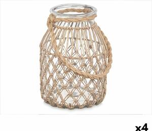 Candleholder Tin Transparent Natural Glass Rope 20 x 30 cm (4 Units)