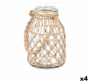 Candleholder Tin Transparent Natural Glass Rope 17 x 25 cm (4 Units)