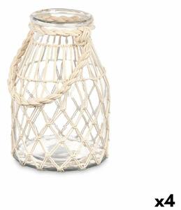 Candleholder Tin White Transparent Glass Rope 17 x 25 cm (4 Units)