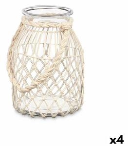 Candleholder Tin White Transparent Glass Rope 20 x 30 cm (4 Units)
