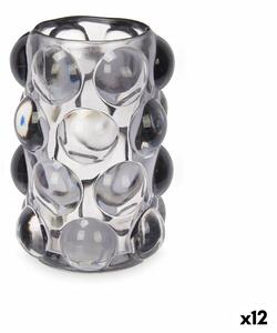 Candleholder Microbeads Grey Crystal 8,4 x 12,5 x 8,4 cm (12 Units)