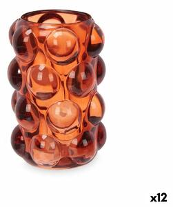 Candleholder Microbeads Orange Crystal 8,4 x 12,5 x 8,4 cm (12 Units)