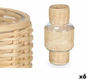 Candleholder SG-29653 Transparent Natural Glass Rattan 15,5 x 31 x 15,5 cm (6 Units)