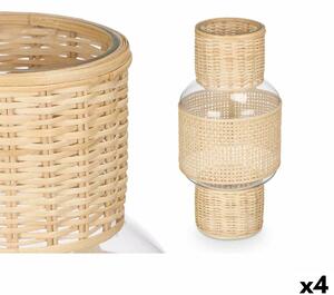 Candleholder SG-29652 Transparent Natural Glass Rattan 18 x 38 x 18 cm (4 Units)