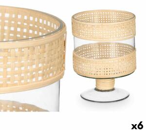Candleholder SG-29685 Transparent Natural Glass Rattan 15 x 20 x 15 cm (6 Units)