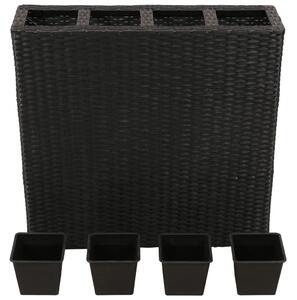 Garden Raised Bed with 4 Pots Poly Rattan Black