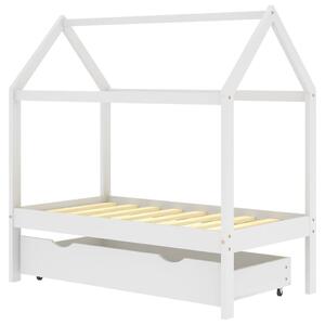 Kids Bed Frame with a Drawer White Solid Pine Wood 70x140 cm