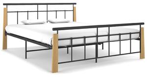 Bed Frame Metal and Solid Oak Wood 160x200 cm