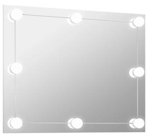 Wall Frameless Mirror with LED Lights Rectangular Glass