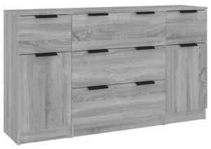 3 Piece Sideboard Set Grey Sonoma Engineered Wood