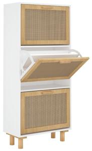 Shoe Cabinet White 52x25x115 cm Engineered Wood&Natural Rattan