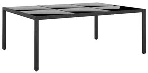Garden Table 200x150x75 cm Tempered Glass and Poly Rattan Black