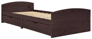 Bed Frame with 2 Drawers Dark Brown Solid Pine Wood 90x200 cm