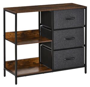 HOMCOM Storage Dresser: 3 Fabric Drawers & 2 Display Shelves in Black for Living Room & Bedroom Aosom UK