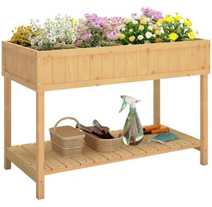 Outsunny Garden Wooden Planters, Flower Box Raised, Rectangular 8 Compartment Plant Stand, Oak Tone Aosom UK