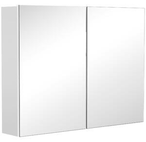 HOMCOM Bathroom Mirror with Storage, 2 Adjustable Shelves, Cushioned Door, Noiseless, for Bedroom & Vanity, White Aosom UK