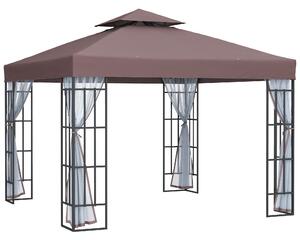 Outsunny 3 x 3(m) Patio Gazebo Canopy Garden Pavilion Tent Shelter with 2 Tier Roof and Mosquito Netting, Steel Frame, Coffee