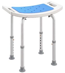 HOMCOM 6-Level Height Adjustable Aluminium Bath Room Stool Chair Shower Non-Slip Design w/ Padded Seat Drainiage Holes Foot Pad - Blue Aosom UK