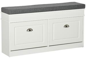 HOMCOM Shoe Storage Bench, Shoe Cabinet with Seat Cushion and Adjustable Shelf for Hallway, Living Room, Bedroom, White Aosom UK