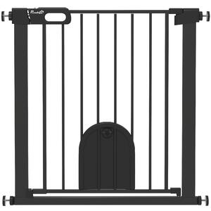 PawHut 75-82 cm Pet Safety Gate Barrier, Stair Pressure Fit, w/ Small Door, Auto Close, Double Locking, for Doorways, Hallways, Black Aosom UK