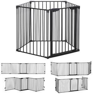 PawHut Stair Gate Dog Pens Pet PlayPen 5-Panel Freestanding Fireplace Christmas Tree Metal Fence Stair Barrier Room Divider w/ Door Aosom UK