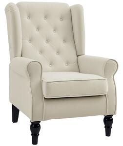 HOMCOM Retro Arm Chair with 160kg Capacity Wingback Upholstered Button Tufted Chair for Living Room Bedroom, Cream White Aosom UK