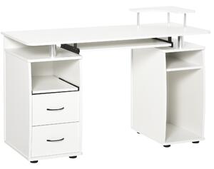 HOMCOM Office PC Desk, Computer Table Workstation with Keyboard Tray, CPU Shelf, Drawers, Sliding Scanner Shelf, White Aosom UK