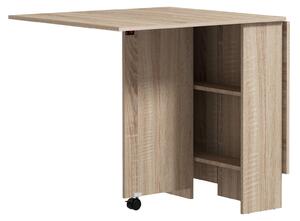 HOMCOM Folding Dining Table, Drop Leaf Table for Small Spaces with 2-tier Shelves, Small Kitchen Table with rolling Casters