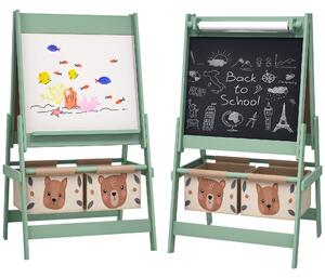 AIYAPLAY 3-in-1 Kids Easel with Paper Roll, Magnetic Whiteboard & Chalkboard, Storage Tray, Non-Toxic Design, Green Aosom UK