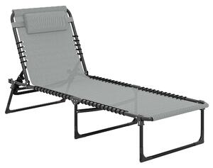 Outsunny Folding Sun Lounger Beach Chaise Chair Garden Cot Camping Recliner with 4 Position Adjustable Light Grey Aosom UK