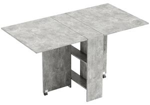 HOMCOM Folding Kitchen Table, Drop Leaf Dining Table for Small Spaces w/ 2-tier Shelves, Kitchen Table w/ Rolling Casters, Cement Grey Aosom UK