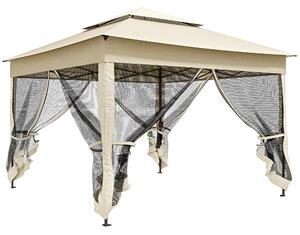 Outsunny 3 x 3m Pop Up Gazebo with Sides, Waterproof Pop Up Gazebo, Double-roof Garden Tent with Netting, Cream White Aosom UK