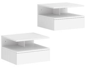 HOMCOM Set of Two Floating Bedside Tables - White