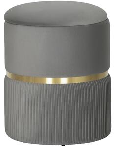 HOMCOM Velvet-feel Round Ottoman Stool, Storage Pouffe, Padded Seat, Hidden Compartment, Grey