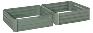 Outsunny Set of 2 291L Raised Garden Bed, Elevated Galvanised Planter Box for Flowers, Herbs, 100x100x30cm, Green