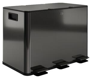 HOMCOM 3 x 15L Pedal Bin, Steel Triple Kitchen Bin with Soft Close Lid, Removable Inner Buckets, Fingerprint-Proof, Black