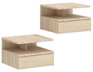 HOMCOM Set of Two Floating Bedside Tables - Oak