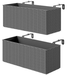 Outsunny Set of Two Rattan-Effect Planters - Grey