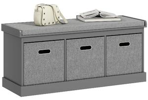 HOMCOM Shoe Bench with Seat, Shoe Storage Bench with Cushion and 3 Fabric Drawers for Entryway, Hallway, Living Room, Bedroom, Grey Aosom UK