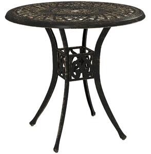 Outsunny 78 cm Round Garden Dining Table with Parasol Hole Antique Cast Aluminium Outdoor Table Only, Bronze Tone